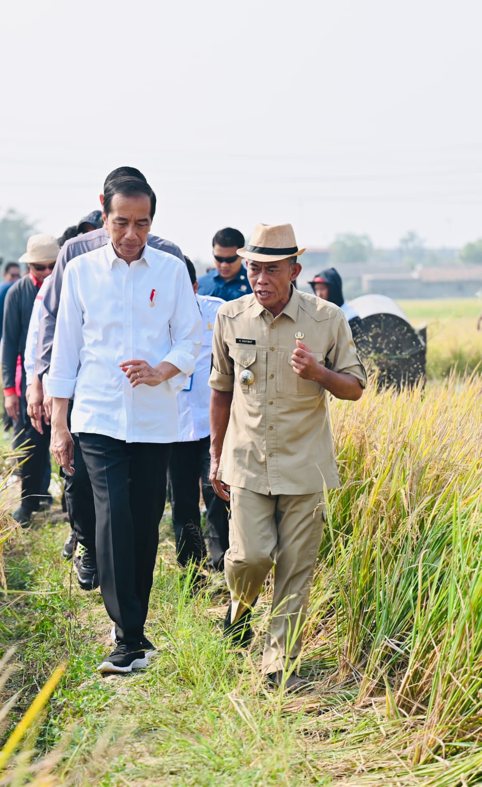 CURHAT. Bupati Subang, H. Ruhimat memanfaatkan waktu pertemuan dengan Presiden Joko Widodo di Ciasem, Minggu 8 Oktober 2023 untuk berdialog mengenai lahan tidur di Kabupaten Subang.